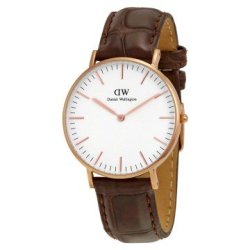 Daniel Wellington Classic York Eggshell White Dial Brown Leather Ladies Quartz Watch