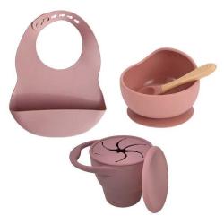 4AKID Silicone Baby Feeding Set 4 Piece - Assorted Colours - Dusty Pink