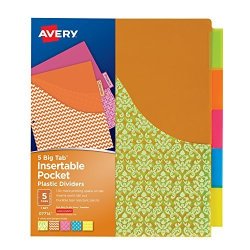 Avery Big Tab Insertable Plastic Dividers With Pockets 5 Tabs 1 Set Assorted Fashion Designs 07714