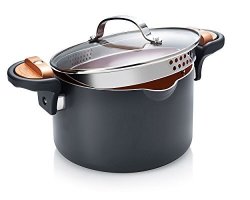 Gotham Steel Pasta Pot With Patented Built In Strainer With Twist N Lock Handles Nonstick Ti-cerama Copper Coating By Chef Daniel Green 4 Quart