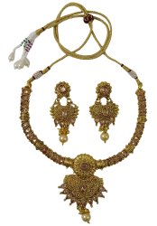 Indian Ethnic Gold Tone 2PC Necklace Earring Set Traditional Bollywood Jewelry IMSM-BNS98B