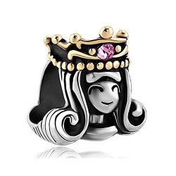 Pand Ra Charms Lovelyjewelry Pink Rhinestone Crystal Queen Golden Crown Bead Bracelet