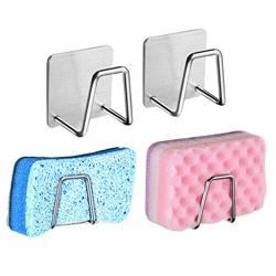 Wowpower 2PC Self-adhesive Kitchen Hook For Sponge Soap Stainless Steel Bathroom Storage Rack Waterproof And Oilproof Great For Refrigerator Kitchen Store Door Grill