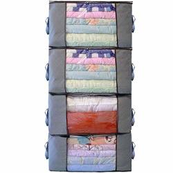 Extra Large Clothes Storage Bags Space Saver Clothing Organizers For Bedroom Closet & Underbed Large Clear Window & Carry Handles Great For Blanket Comforters