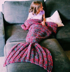 Wool Knitted Mermaid Tail Blanket Handmade Children Throw Bed Wrap - Green
