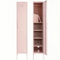 Steel Single Door Skinny Wardrobe Storage Cabinet - Peach Pink
