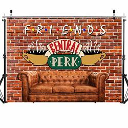 Sjoloon Friends Central Perk Theme Backdrop Red Brick Wall Retro Pub Sofa And Coffee For 80S 90S Friends Birthday Party Decoration Portraits Photoshoot 11840 7X5FT