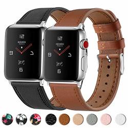 Tobfit Leather Bands Compatible With Apple Watch Band 38MM 40MM 42MM 44MM Women Men Top Grain Leather Wristband Black&brown 38MM 40MM