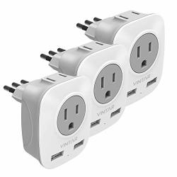 3-PACK Italy Travel Power Adapter Vintar 3 Prong Grounded Plug With 2 USB And 2 American Outlets 4 In 1 Outlet Adaptor Dual USB