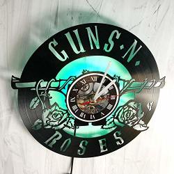 Guns N' Roses Svitshop - LED Wall Clock Night Light Wall Lamp Handmade LED Vinyl Wall Clock Remote Control LED Vintage Backlight Art Cool
