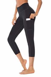 Gnpolo Womens Black Capri Leggings Workout Yoga Pants With Pockets High Waisted Sports Tights