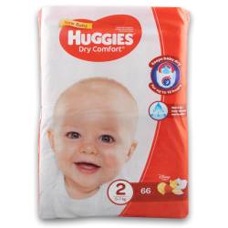 Huggies Dry Comfort Baby Diapers Size 2 Value Pack - 66 Diapers