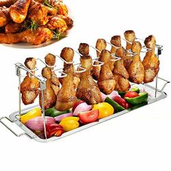 Goalby Stainless Steel Chicken Wing Leg Rack Grill Holder With Drip Pan For Bbq