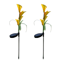 2 Pieces LED Solar 4 Head Yellow Calla Lilly Flower Lawn Light