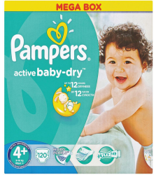 Pampers Active Baby Maxi 120 Nappies Size 4+ Mega Box