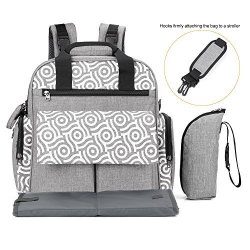 Pavlit Nappy Diaper Backpack 18.5L Capacity Baby Changing Bag With 14 Packing Cubes Zip-top Closure Changing Mat Pushchair Straps Insulated Thermal Handbag For Mom & Dad Grey