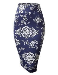 Made By Johnny WB1304 Womens Print Midi Pencil Skirt M Navy_floral