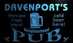 PG1509-B Davenport's Neighborhood Home Bar Pub Beer Neon Light Sign