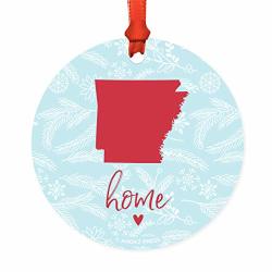 Andaz Press Round Natural Wood Mdf Keepsake Christmas Ornament Long Distance Gift Arkansas Home Winter Blue And Red 1-PACK Moving Away Graduation University College