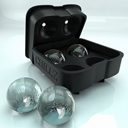 Chillz Ice Ball Maker Mold - Black Flexible Silicone Ice Tray - Molds 4 X 1.78 Inch Round Ice Ball Spheres For Whiskey 1 Pack