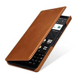 STILGUT Blackberry KEY2 Case. Leather Book Type Flip Cover For KEY2 Folio Case Cognac Brown
