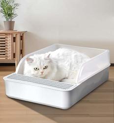 Basmpp Pets Cat Litter Tray Sifting Toilet Box High Sided Rim Use Lightweight And Easy Cleaning Reduces Litter Tracking Leaky Sand Pedal Splash Proof
