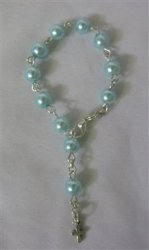 Baby Decade Rosary Bracelet - Blue Faux Pearl