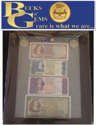 Collection Of Unc Notes & Coins - R10 + R5 + R2 + R1 + 2 R1 Coins Of Rsa - Framed