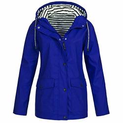Ulanda Womens Hooded Jacket Plus Size Lightweight Waterproof Hooded Raincoat Active Outdoor Rain Jacket Windbreaker Blue