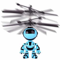Hemlock Christmas Rc Flying Robot Kids Shinning LED Toy Drone Helicopter Rc Infraed Induction Robot Blue