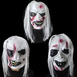 Tinsow 3 Pcs Halloween Horror Grimace Ghost Mask Scary Zombie Bloody Mask With White Hair