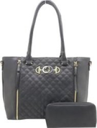 BlackBerry Quilted Tote And Wallet Set Black