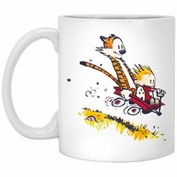 Yame - Funny Bff Cal-vin And Hobbes Sit On The Trolley Cart Ceramic Coffee Mug Tea Cup White 11OZ