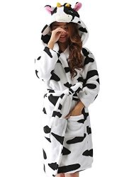 Animal Ggtfa Cartoon Fleece Warm Hooded Bathrobe Robes Gown Nightwear Cosplay Costume Cow M