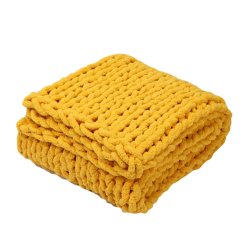 Chunky Knit Chenille Throw Blanket - Mustard Yellow
