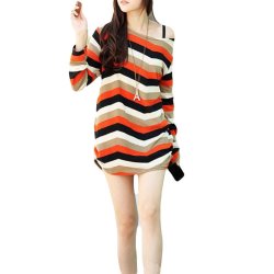 Retro Knitted Pull Over - One Size - Striped Orange
