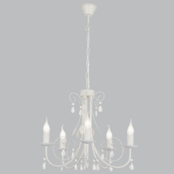 Bright Star Lighting - 5 Light Fossil White Metal Chandelier With Clear Acrylic Crystals
