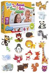 3 Bees & Me Animal Bath Toys For Boys And Girls - Fun Foam Animals With Bath Toy Storage Bag - 18 Piece Non Toxic Kids Bath Set