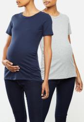 EDIT MATERNITY 2 Pack Maternity Fitted Tees - Navy grey Melange