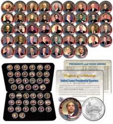 All 43 United States Presidents Colorized 2009 Dc Quarters 43-coin Set Us With Box