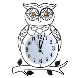 Ikevan Alarm Clock 3D Metal Wall Clock Diamonds Owl Non-ticking Silent Dazzling Clock For Home Kitchen Office