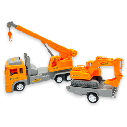 Toy Construction Truck Carrier - With Trailer And Digger - Toys For Boys