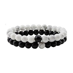 Couples His And Hers Black Matte Agate & White Howlite 8MM 10MM Beads Bracelet By Julie's Jewelry 1 8MM