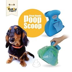 Dog Poop Scoop With Waste Bag Dispenser - Blue 10 Refill Bags And Expandable Silicone Body - Compact Portable Design For Easy Storage By