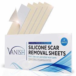 Vanish Professional Silicone Scar Removal Sheets For Scars Caused By C-section Surgery Burn Keloid Acne And More Drug-free 4 Reusable Sheets Helpful Ebook Included 2 Month Supply