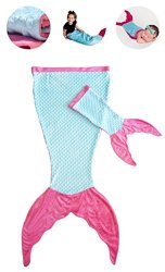 Poshpeanut Mermaid Blanket Softest Minky Comfy Cozy Blankie For Kids Ages 3-13 With Free Toy Doll Blanket Included Turquoise Pink