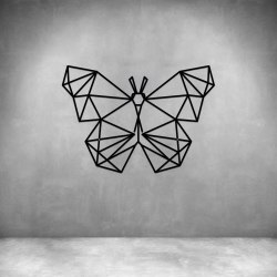 Geometric Butterfly Line Drawing - Matt Silver L 300 X H 300MM