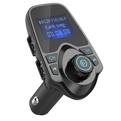 Nulaxy Bluetooth Car Fm Transmitter Audio Adapter Receiver Wireless Handsfree Voltmeter Car Kit Tf Card Aux USB 1.44 Display - KM19 Black