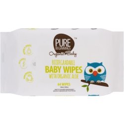 PURE BEGINNINGS Organic Baby Biodegradable Baby Wipes With Organic Aloe 64 Wipes