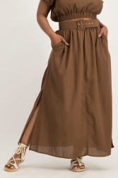 Palesa Linen Midi Skirt - Pinecone - L